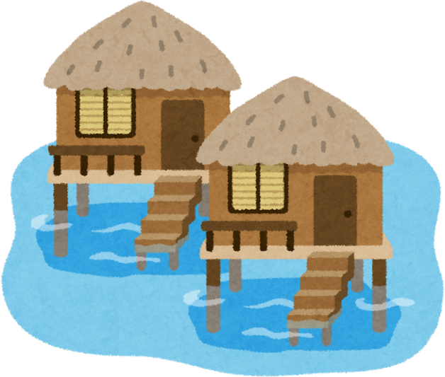 Hand-Drawn Illustration of Overwater Bungalows